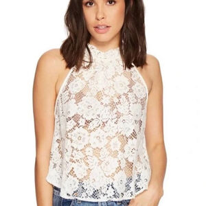 Free People Sweet Meadow Dreams white lace tank top high neck size small